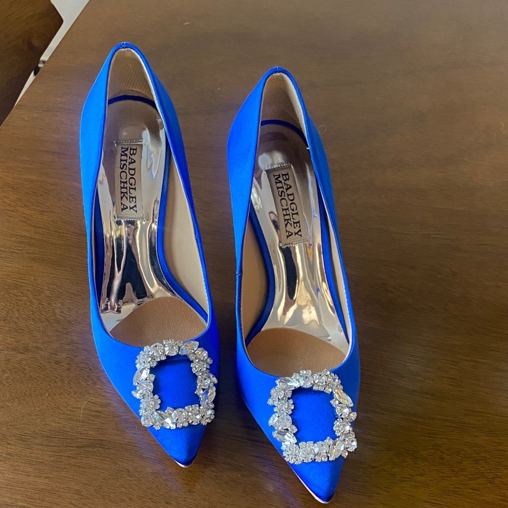 Badgley Mischka Royal Blue Women's Cher Crystal Buckle Pumps